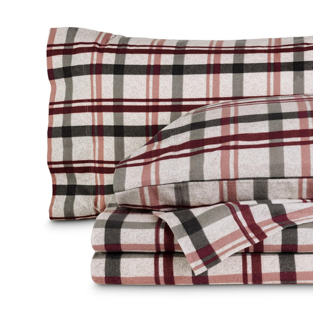 Nordic Plaid - Black Cotton Flannel Queen Sheet Set by Bare Home