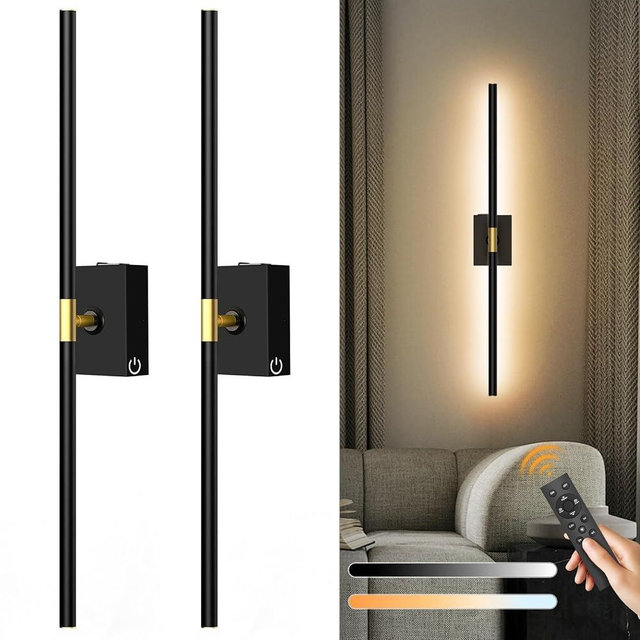 Rechargeable Wall Sconce Set of 2: 10000mAh Battery Operated Wall Sconce with Touch and Remote, 360° Rotate, 4CCT Dimmable Wireless Wall Light LED Wall Lamp for Living Room Bedroom Bathroom, Black