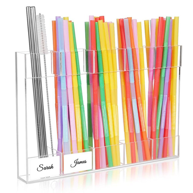 9.8" Large Acrylic Straw Holder & Organizer for Cabinet Door, Ultra Sticky Adhesive Storage Dispenser, Holds 80+ Straws, Reusable Peel and Stick Holder for Counter, Tumbler Straw Storage