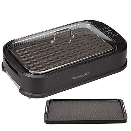 PowerXL Smokeless Grill Family Size- with Tempered Glass Lid with Interchangeable Grill and Griddle Plate and Turbo Speed Smoke Extractor Technology 22.1” X13.2” X 6.1