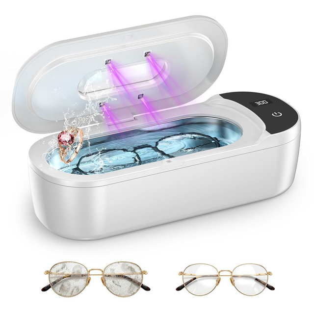 KUNPHY Ultrasonic Jewelry Cleaner, 400ml Sonic Cleaner for Rings, Glasses | 4 LED Light & Display, 48kHz Ultrasonic Cleaner, 400ml 304 Tank, Quiet 45dB, Dual 5/10min Timers, Overheat Protection, White