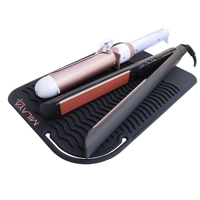 Professional Large Silicone Heat Resistant Styling Station Mat for All Hair Irons, Curling Iron, Straightener Pad, Iron Flat Hair, Hair Tools Appliances Hair Dryer Salon Tools Hair Stylist - Black