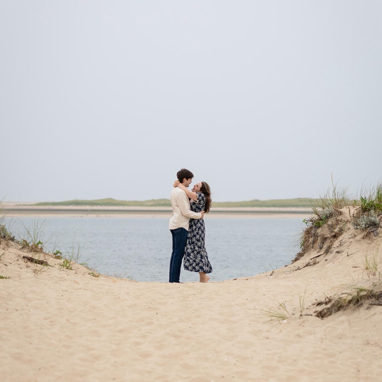 Our engagement pictures at Lighthouse Beach in Chatham, August 2025