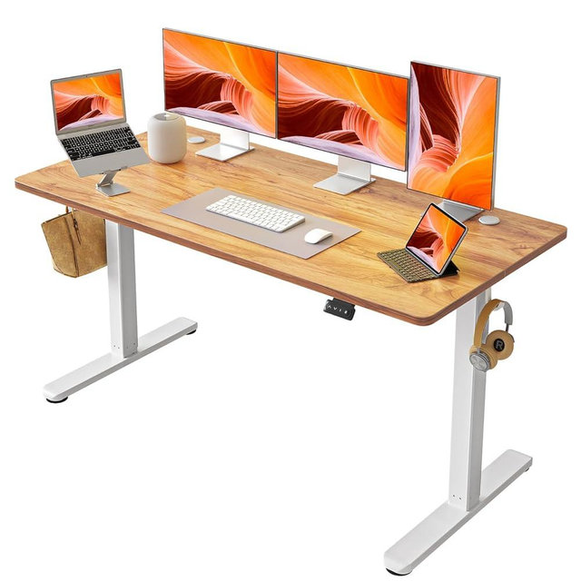 FEZIBO Electric Standing Desk Adjustable Height, 60 x 24 Inch Sit and Stand Desk, Home Office Desk, Ergonomic Workstation Computer Desk, Light Rustic