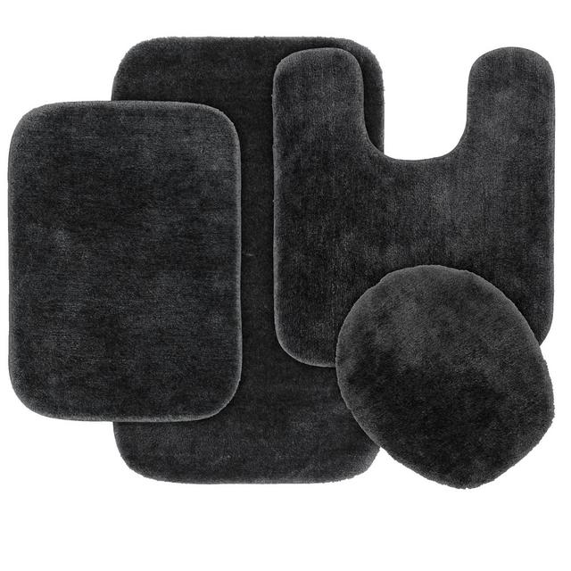4pc Traditional Nylon Bath Rug Set Dark Gray - Garland Rug