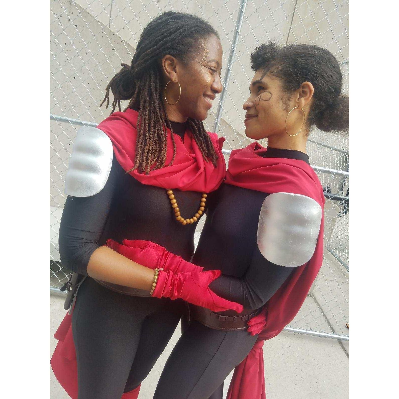2017, Comic Con, cosplay as Ayo and Aneka of the Dora Milaje (World of Wakanda by Roxane Gay)