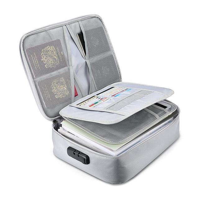 Fireproof Document Bags,15"x11"x4" IPX4 Waterproof File Organizer,Storage Pouch Firebag Safe Briefcase Style with Zipper for A4 Letter Size Document Holder,Passport,Cash,Tablet and Valuables (Silver)