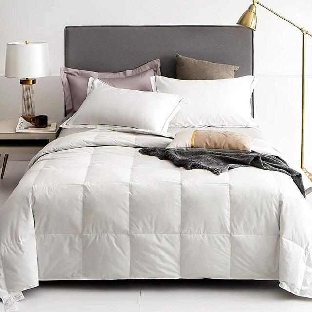 Royoliving Premium Silver Down Comforter Luxurious Duvet Insert Size All Seasons,100% Egyptian Cotton Cover Proof (White, King Lightweight)