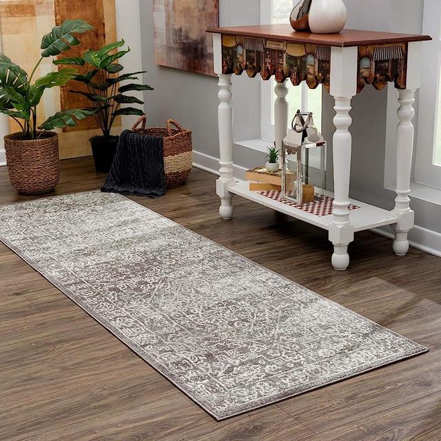 Bloom Rugs Traditional Vintage Cream Gray Runner - Boho Distressed 8 ft Runner for Entryways and Hallways (2'7" x 8')