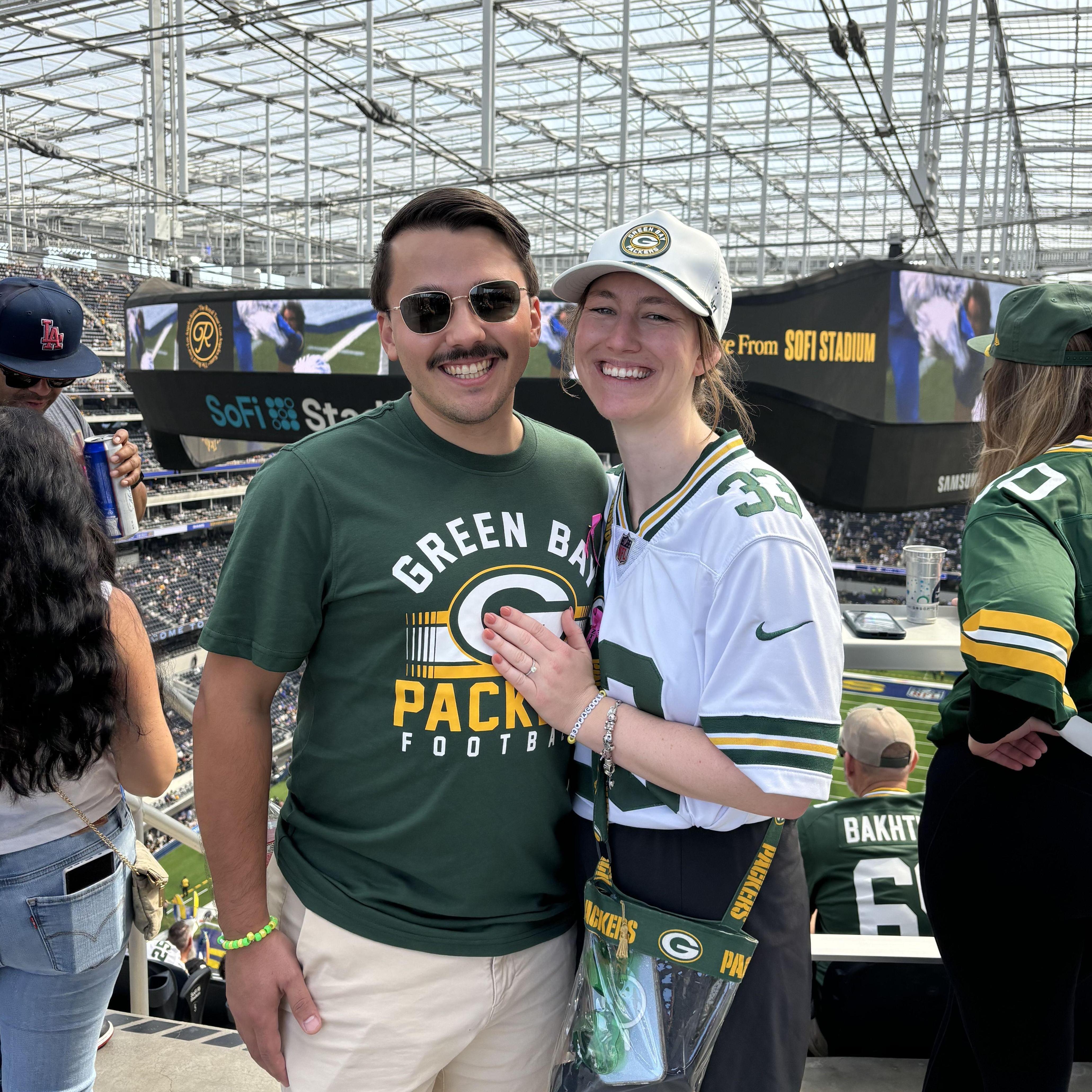 Shortly after we got engaged, we traveled to LA for the Packer/Chargers game! Had to show off the new bling!!!