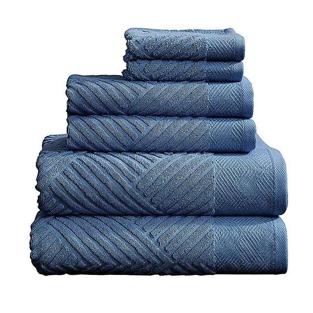 100% Cotton Soft Luxury Towel Set | Quick Dry and Highly Absorbent | Textured Bath Towels Hand Towels and Washcloths | Brooklyn Collection (6 Piece Set, Lake Blue)
