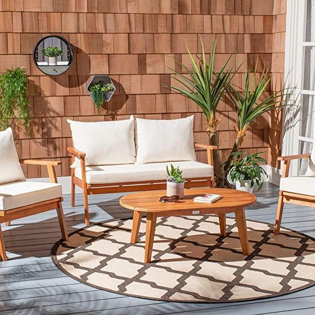 Safavieh PAT7050A Collection Deacon Natural and Beige 4-Piece Outdoor Patio Set