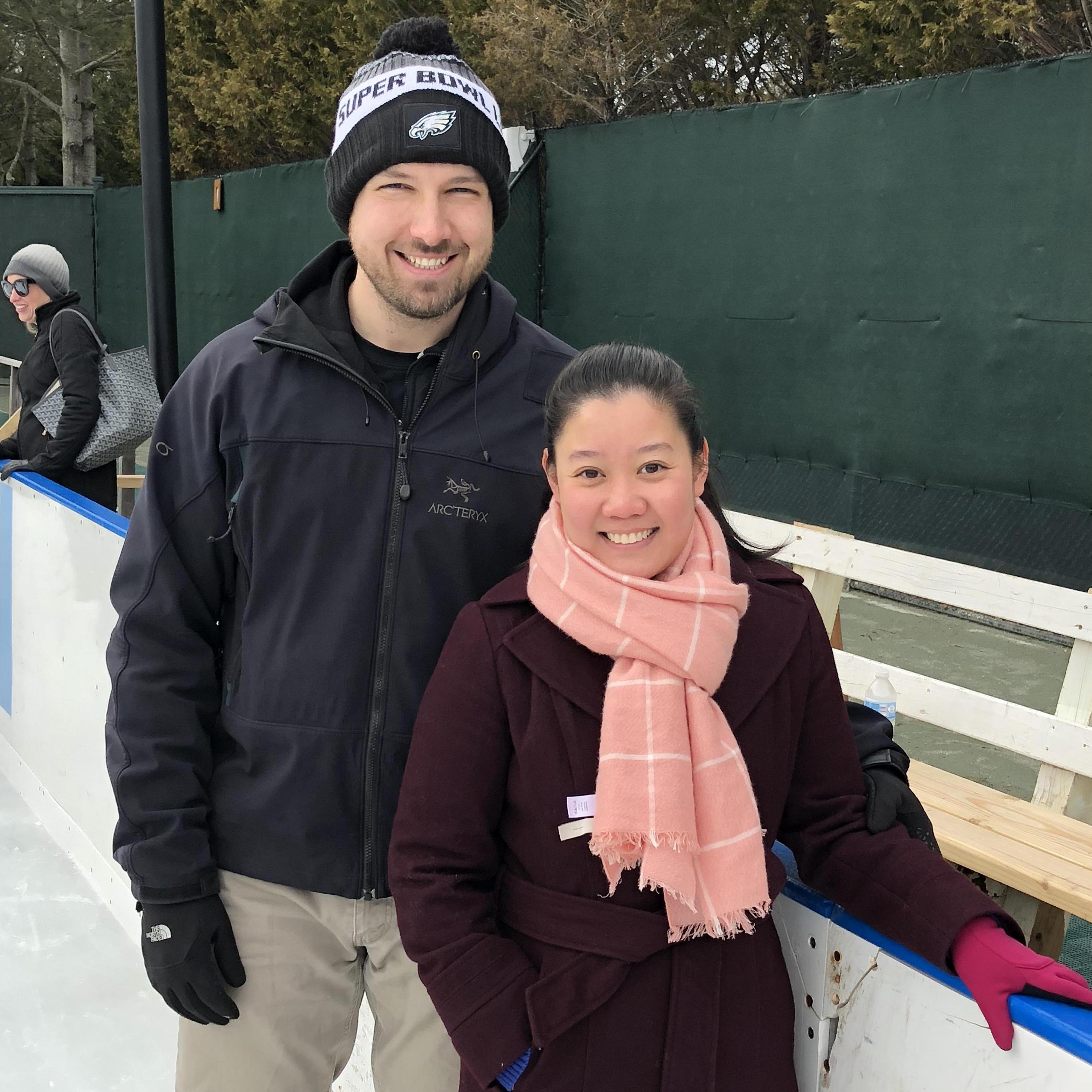 Ice skating in East Hampton in February 2018. Brett wearing his Eagles Superbowl winner hat.