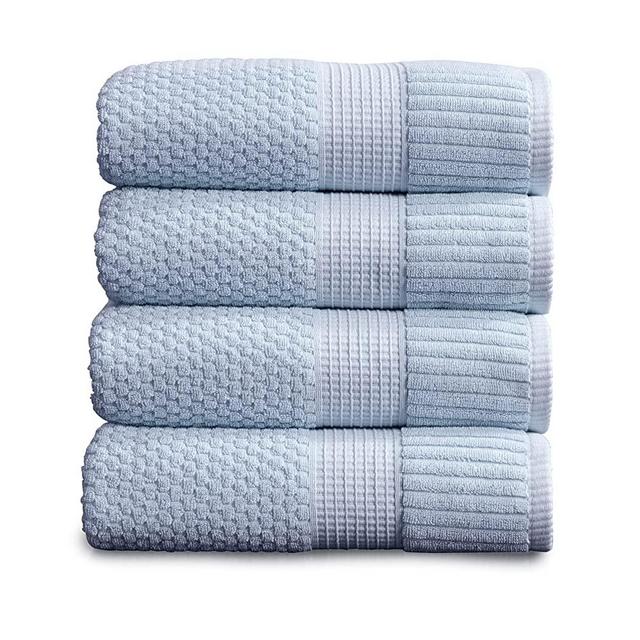 100% Cotton Bath Towel Pack | Super Soft and Absorbent Quick-Dry Bath Towels 30" x 52" |Textured and Durable 600 GSM Cotton | Trinity Collection ( 4 Pack Bath Towel, Chambray Blue)
