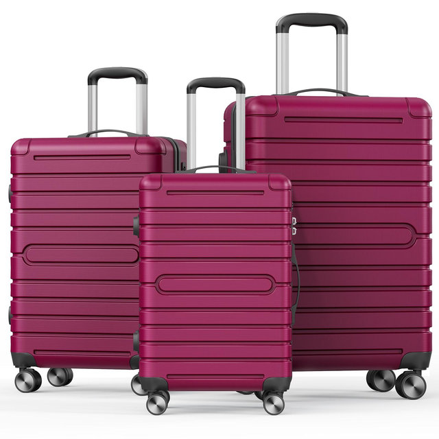 SUGIFT 3-Piece Luggage Set with ABS+PC Hardshell, TSA Lock, YKK Zippers, Spinner Wheels, Suitcase Carry On Luggage Set , Red