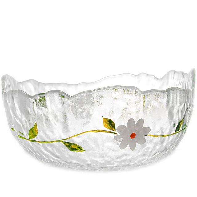 Halyuhn 50 OZ Hammered Glass Salad Bowl, 8”Daisy Decorative Bowl for Serving Food, Wavy Clear Glass Bowl with 3” Wall for Table Décor, Irregular Candy Bowl Fancy Glass Serving Dish for Office Desk