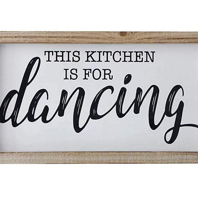 SANY DAYO HOME Rustic Wood Framed Signs 9 X 16 inch Hanging Farmhouse Wall Art Décor with Funny Saying for Home, Kitchen, Bathroom - This Kicthen is for Dancing