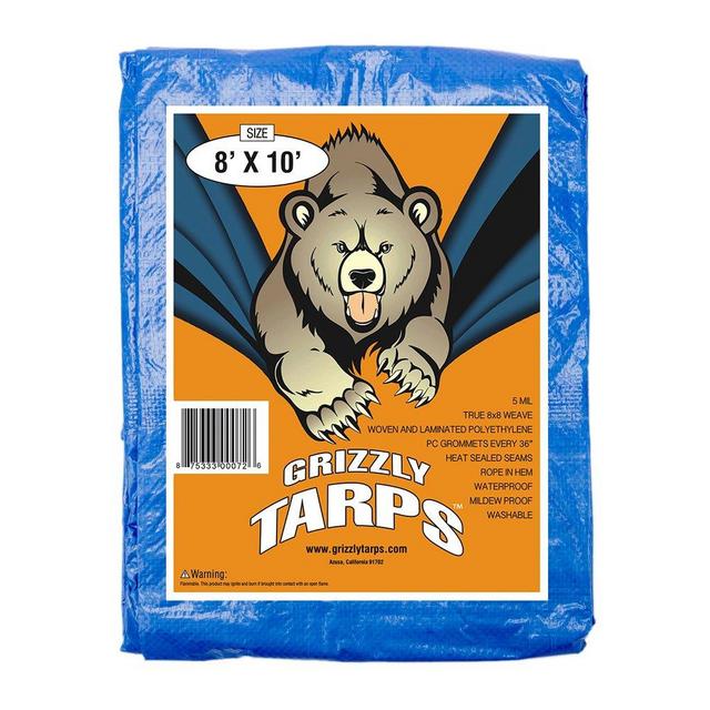 B-Air Grizzly Tarps - Large Multi-Purpose, Waterproof, Heavy Duty Poly Tarp Cover - 5 Mil Thick (Blue - 8 x 10 Feet)