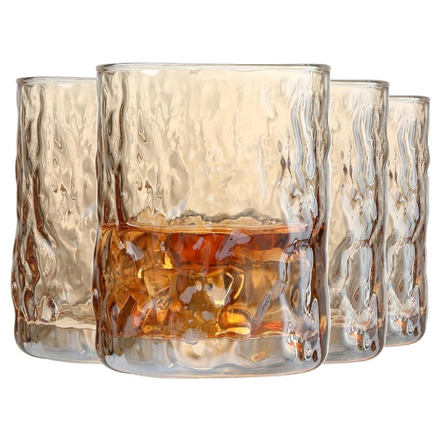 Whiskey Glasses, Amber Colored Rocks Glasses, 9 oz Old Fashioned Glass for Whisky, Scotch, Bourbon, Rum and Cocktail, Lowball Drinking Glasses, Unique Gift for Mothers Day