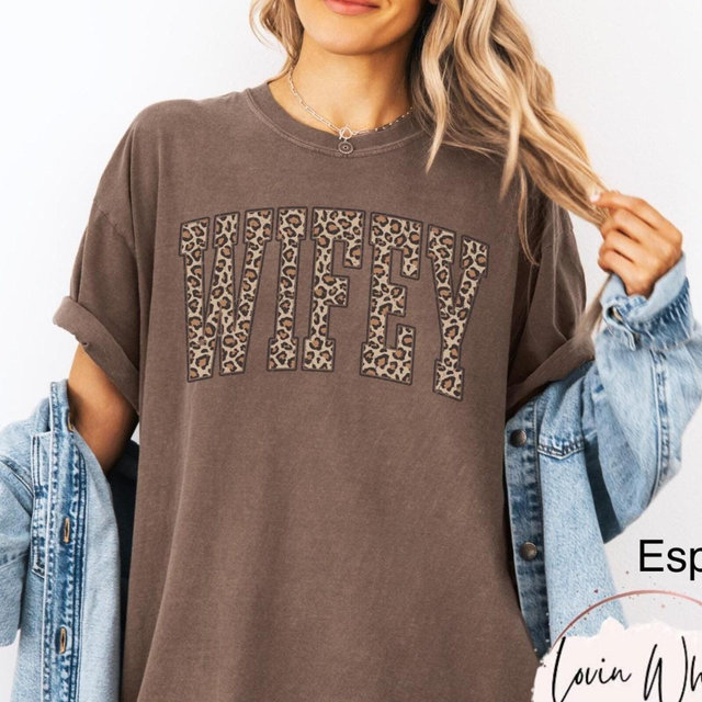Comfort Colors Leopard Wifey Shirt Varsity Wifey T-Shirt Gift For Bride Bridal Shower Gift Just Married Top Bride TShirt Trendy Wife Tee