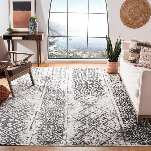 SAFAVIEH Adirondack Collection X-Large Area Rug - 11' x 15', Silver & Black, Moroccan Boho Distressed Design, Non-Shedding & Easy Care, Ideal for High Traffic Areas in Living Room, Bedroom (ADR111H)