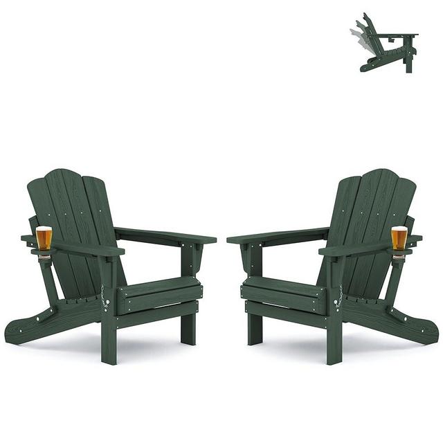 KINGYES Folding Adjustable Backrest Adirondack Chair Set of 2, Green