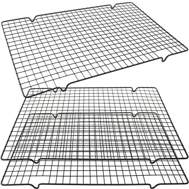 HengKe 3 Pieces Cooling Rack for Baking, Cake Cooling Rack Square, 16x10 Inches Baking Rack Oven Safe Grid Wire Racks, Non-Stick Drying Net Rack Cake Cold Drying Net for Grilling,Roasting and Drying
