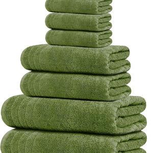 Tens Towels Pack of 8 Towels Set, 2 Extra Large Bath, 2 Hand, 4 Washcloths, 100% Cotton, Lighter Weight, Quicker to Dry, Super Absorbent, Perfect for Bathroom, Green
