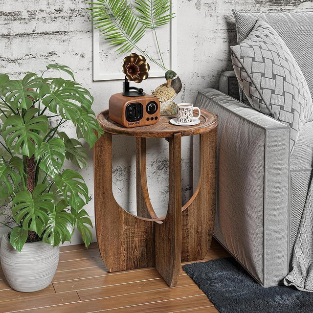 COZAYH Rustic Farmhouse End Table, French Country Accent Side Table for Family, Dinning or Living Room, Small Spaces, Modern, Round, Brown End Table
