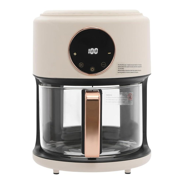 banborba Air Fryer, 3.8Qt 1200W Glass Air Fryer, 8-in-1 Smart Compact Airfryer with Digital Display, 360° Viewable, 176℉-392℉ Adjustable Temperature, 60 Min Timer, Glass Pot Dishwasher Safe, White