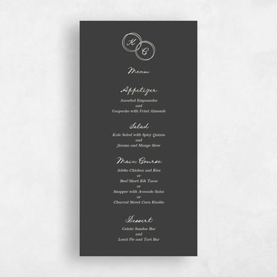 Dark Charcoal, Grey Wedding Menu - Cara