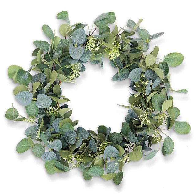 HomeKaren Eucalyptus Wreaths for Front Door 22", Handmade Green Leaves Wreath for Summer, Spring and All Seasons, Greenery Floral Wreath for Wall and Outside