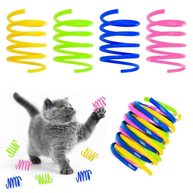 Cat Spring Toy 60 Pack, Plastic Springs Cat Toy Springs for Indoor Cats Kitten Toys for Swatting, Biting, Hunting, Tnteractive (4 Colors)
