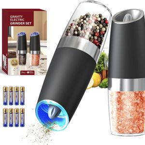 CIRCLE JOY Gravity Electric Salt and Pepper Grinder Set Automatic Salt and Pepper Grinder Set with LED Light, Battery Operated, Adjustable Coarseness, Large Capacity, for Home Kitchen BBQ, Black