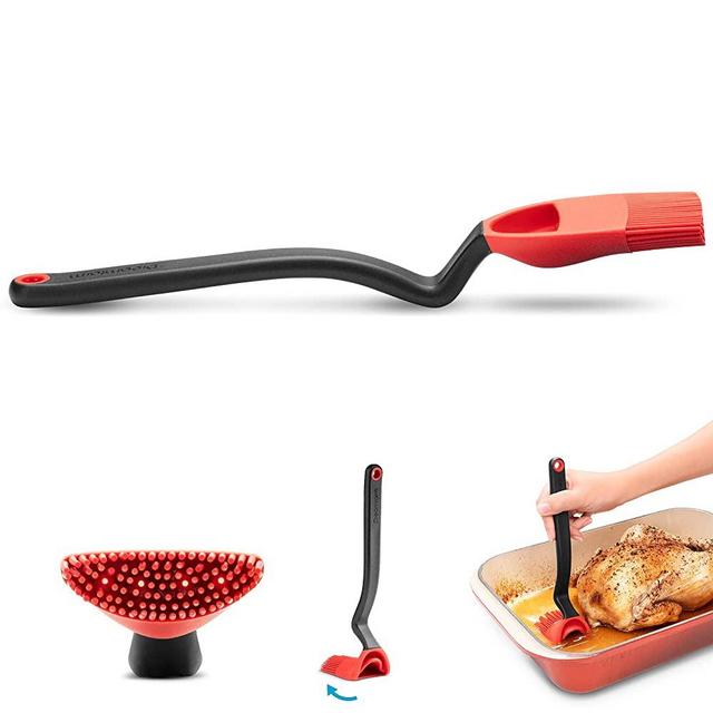 Dreamfarm Brizzle | Non-Stick, Non-Drip Basting Brush with Scoop Reservoir | Silicone Pastry Brush | Easy-To-Use Sit Up Turkey Baster | Seasonal Basting Brushes | Best Gift Cooking Brush | Red