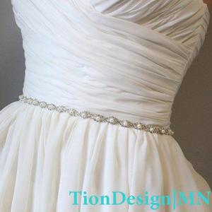 Bridal Crystal Pearl Sash | Silver Pearl Skinny Wedding Belt | Thin Rhinestone Wedding Sash Crystal-SB-34