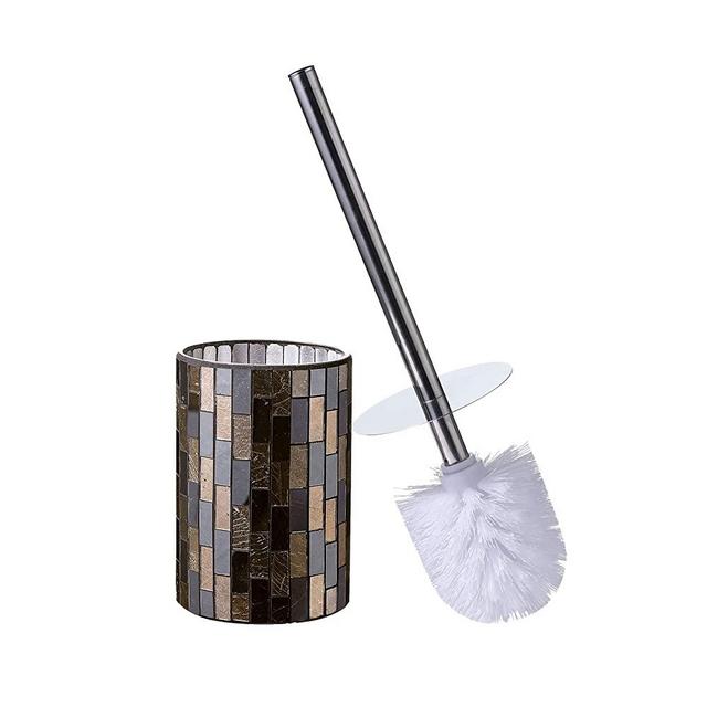 WHOLE HOUSEWARES Bathroom Accessory Sets Black/Gold Tile Mosaic Glass Bathroom Accessories - Toilet Brush Set