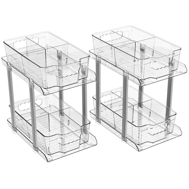 Yieach 2-Tier Bathroom Cabinet Organizer, 12.8" Tall Medicine Cabinet and Under Sink Organizers, Clear Pull-Out Storage for Pantry and Kitchen