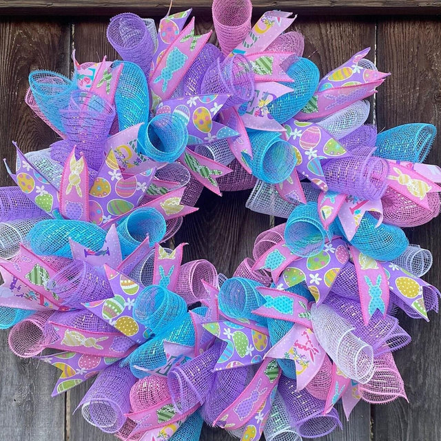 Easter Wreath / Pink Blue Purple White Wreath / Spring Wreath / Easter Bunny