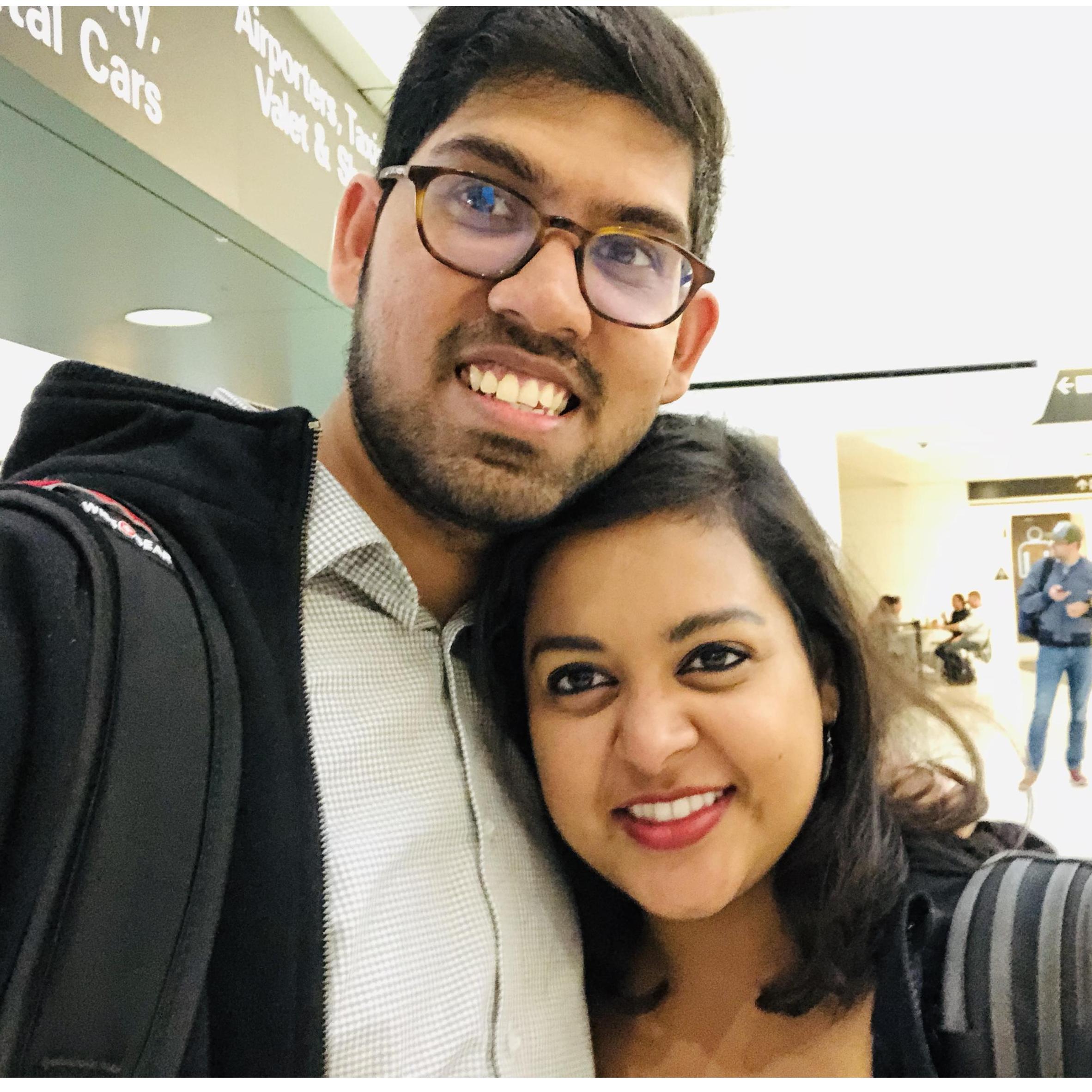 At the airport for Raj to leave for Boston for her Second Year of her MBA. 10 months of long distance was to follow.