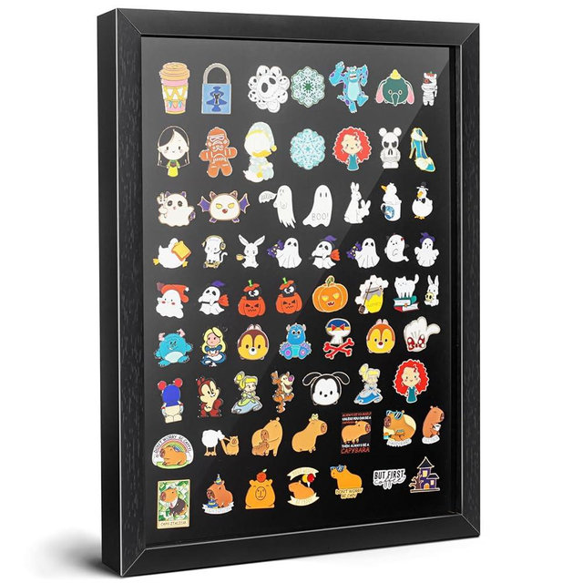 tutata 12x16 Pin Display Case, Enamel Pin Display Frame, Pin Collection Display, Shadow Box for Wall Display, Black