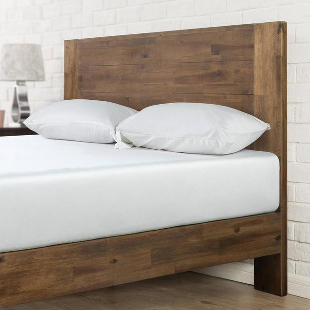 King Tonja Wood Platform Bed Frame with Headboard Brown - Zinus