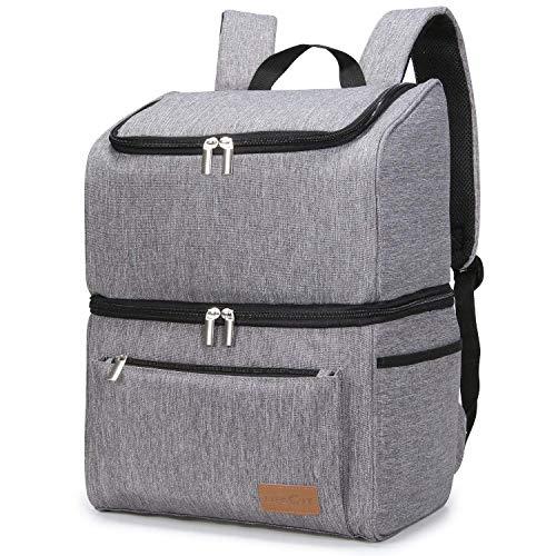 Lifewit 18L 32-Can Insulated Cooler Bag Backpack, Double Decker Lunch Bag Soft-Sided Cooling Bag for Beach/Picnic/Camping/BBQ, Grey