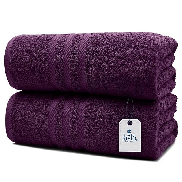 DAN RIVER 100% Cotton Bath Sheet Set of 2| Soft Bath Sheets| Oversized Bath Towels| Quick Dry Bath Sheets| Absorbent Bath Sheets| Bath Sheets Spa Hotel|Purple Bath Sheet Towel Set|35x70 in|550 GSM