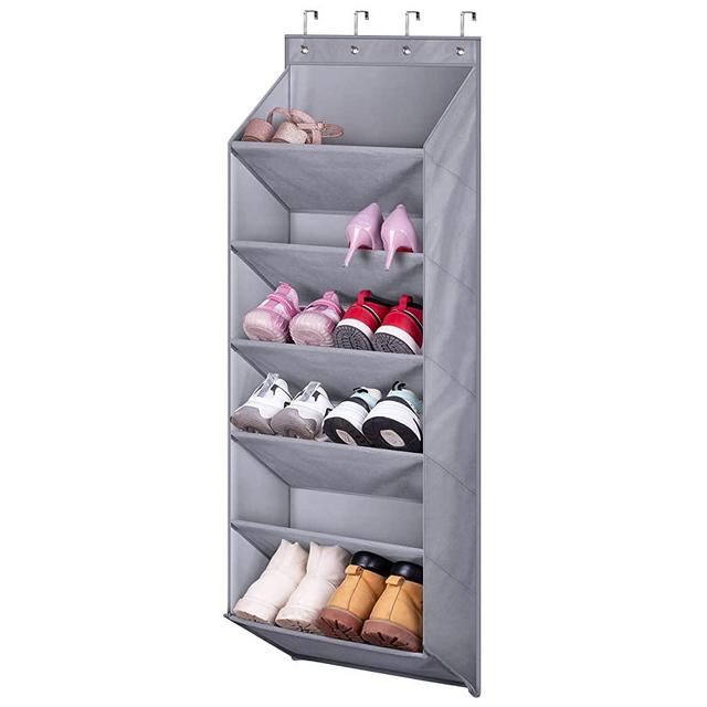 MISSLO Door Shoe Rack with Deep Pockets for 12 Pairs of Shoe Organizer Over the Door Hanger for Closet and Dorm Narrow Door Shoe Storage, Grey