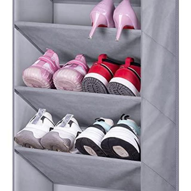 MISSLO Door Shoe Rack with Deep Pockets for 12 Pairs of Shoe Organizer Over the Door Hanger for Closet and Dorm Narrow Door Shoe Storage, Grey