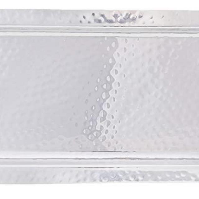 Elegance Golden Vine Hammered Stainless Steel Oval Tray, 15.25 by 5.75-Inch, Silver/Gold
