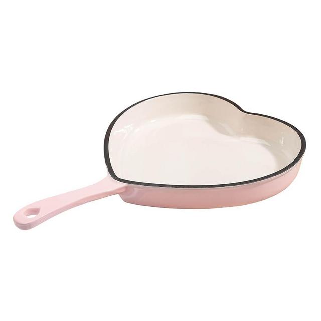 Paris Hilton Enameled Cast Iron Heart Skillet Pan, Superior Heat Retention, Oven Safe, Long-Lasting Enamel, 10-Inch, Pink