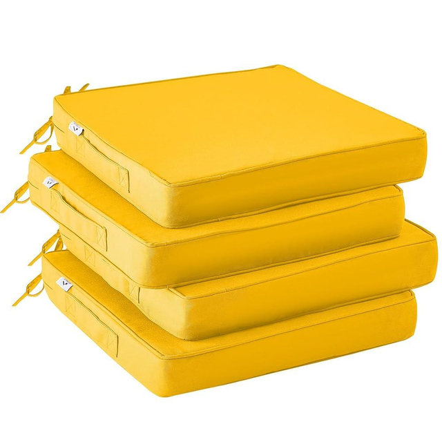 IPYNBAP Outdoor Chair Cushions Set of 4,Waterproof Outdoor Seat Cushions for Patio Furniture,Patio Chair Cushion with Handle and Ties, Square Out Door Chair Pads,19" x 19" x 3", Yellow