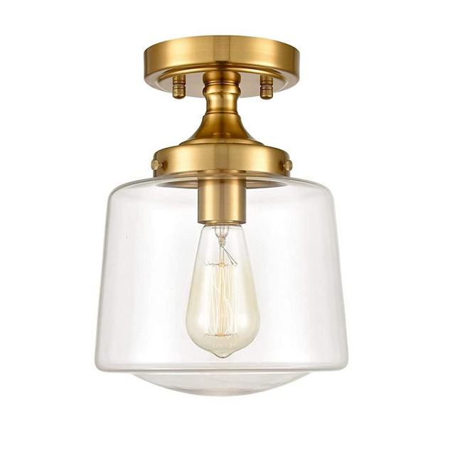 Mid-Century Retro Brass Glass Ceiling Lights Modern Semi Flush Mount Ceiling Lighting Fixture Gold Finish